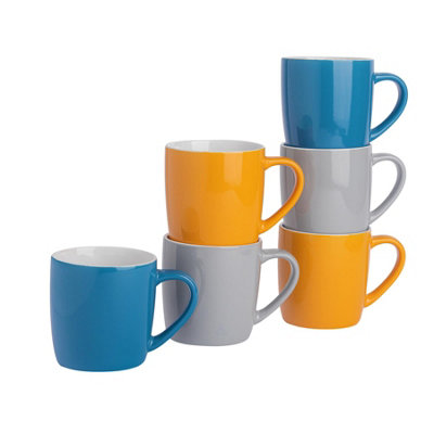 B&Q -  350Ml Coloured Coffee Mugs SetYorkshireGloss Stoneware Latte Cappuccino Cups Hot Chocolate Cups