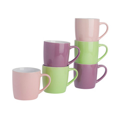 B&Q -  350Ml Coloured Coffee Mugs SetPastelGloss Stoneware Latte Cappuccino Cups Hot Chocolate Cups