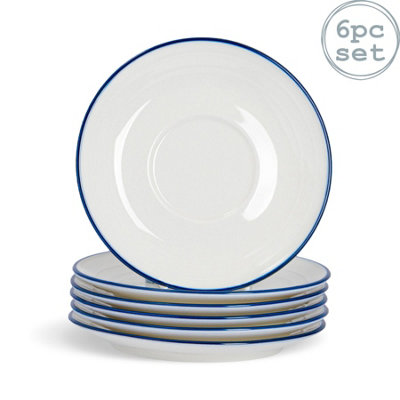Nicola Spring Farmhouse Teacup SaucersSet Of 6 White Porcelain Rustic Country Cottage Tea & Coffee Cup Plates With Rolled Rims from B&Q