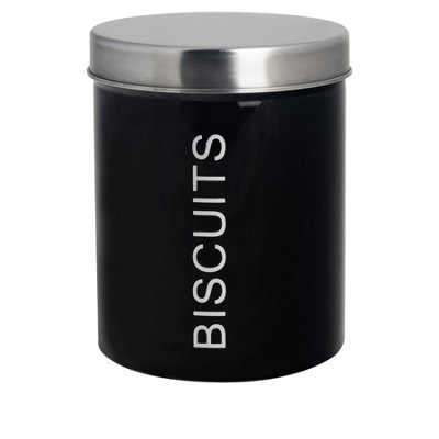 Harbour Housewares Metal Biscuit TinBlackRound Retro Biscuit Barrel Canister Cookie Jar Kitchen Caddy Food Storage Container from B&Q