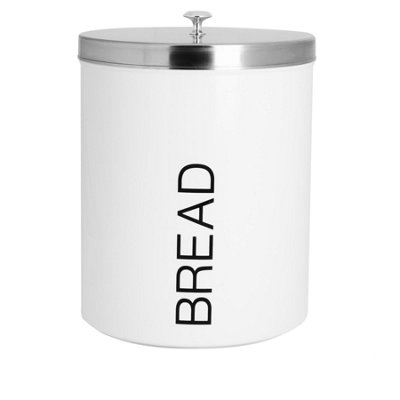Harbour Housewares Metal Bread BinWhiteRound Retro Bread Tin Canister Storage Jar Kitchen Caddy Food Storage Box Container from B&Q