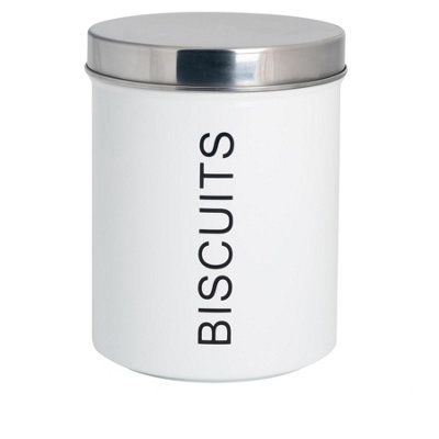 Harbour Housewares Metal Biscuit TinWhiteRound Retro Biscuit Barrel Canister Cookie Jar Kitchen Caddy Food Storage Container from B&Q