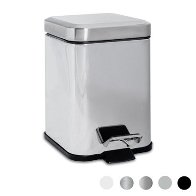 B&Q -  Bathroom Pedal Bin3LChromeSquare Stainless Steel Slim Rubbish Dustbin Lid And Inner Liner Bucket