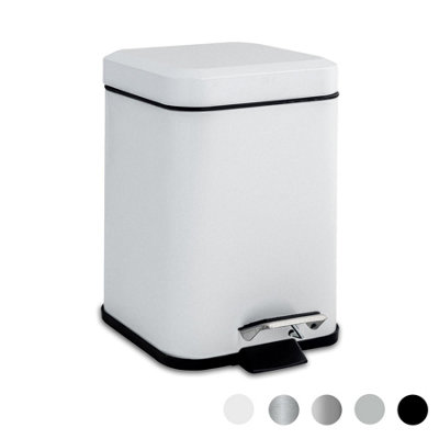 B&Q -  Bathroom Pedal Bin3LWhiteSquare Stainless Steel Slim Rubbish Dustbin Lid And Inner Liner Bucket