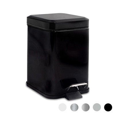 B&Q -  Bathroom Pedal Bin3LBlackSquare Stainless Steel Slim Rubbish Dustbin Lid And Inner Liner Bucket