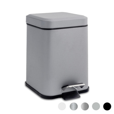 Harbour Housewares Unisex Grey Square Bathroom Pedal Bin - 3L Stainless Steel Slim Rubbish Dustbin In - Image 5