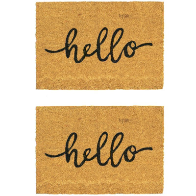 Nicola Spring Coir Door Mats90 X 60CmHello2X Indoor Outdoor Floor Mat Dirt Trapper Rug Non Slip Backing Doormat from B&Q
