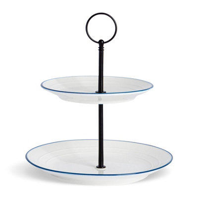 Nicola Spring Farmhouse Cake StandWhite Porcelain Rustic Country Cottage Afternoon Tea Stand With Rolled Rims & Hoop Handle from B&Q