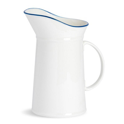 Nicola Spring Farmhouse Water Jug1LWhite Porcelain Rustic Cottage Pitcher Rolled Rims Comfort Handle & Tapered Spout from B&Q