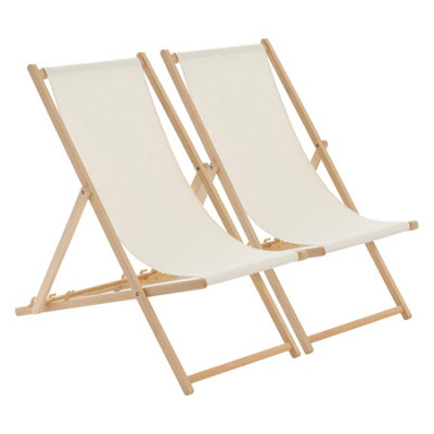Harbour Housewares Folding Wooden Beach Deck ChairsNaturalPack Of 2 from B&Q