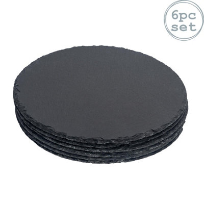 Argon Tableware 33Cm Round Dinner PlatesSet Of 6 Natural Slate Raw Cut Serving Platter Fruit Savoury Placemat Cheese Board from B&Q
