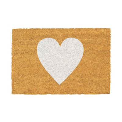 Nicola Spring Coir Door Mat60 X 40CmWhite HeartIndoor Outdoor Floor Mat Dirt Trapper Rug Non Slip Backing Doormat from B&Q