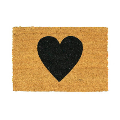 Nicola Spring Black Coir Door Mat - 60 X - Heart 40Cm