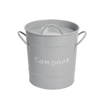 Harbour Housewares Vintage Metal Kitchen Compost Bin - Grey