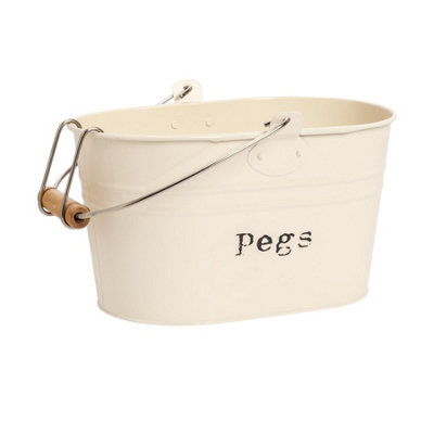 Harbour Housewares Unisex Cream Clothes Peg Bucket - Vintage Metal Home Kitchen Storage Bucket Tin In - Image 5