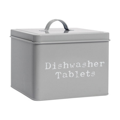 Harbour Housewares Dishwasher Tablet Storage TinGreyVintage Under Sink Metal Storage Canister Kitchen Caddy Container Tin from B&Q