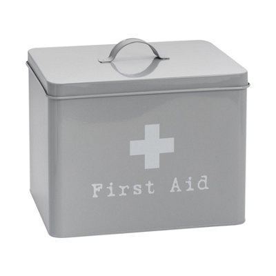Harbour Housewares Unisex Grey First Aid Box - 29Cm - Vintage Metal Storage Box Tin Utility Organisation In - Image 7