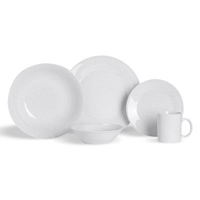 Argon Tableware 30Pc Classic White Porcelain Dinner SetDinner Plates Dessert Plates Pasta Bowls Cereal Bowls Coffee Mugs from B&Q