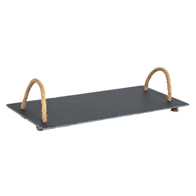 Argon Tableware Serving Tray With Rope Handles40 X 20Cm Natural Slate Serving Platter Tray Bread Cheese Board from B&Q