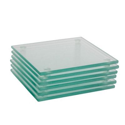 Harbour Housewares 6X Square Glass Coasters10CmClearTabletop Protection Mat Drink Coaster Decorative Dining Placemat from B&Q