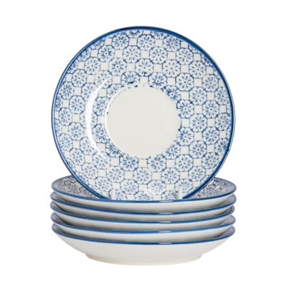 Nicola Spring Hand-Printed Cappuccino Saucers - Navy - Pack Of 6 14.5Cm