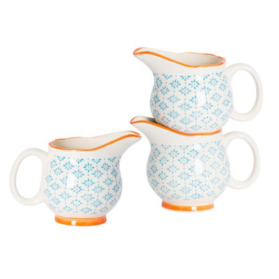 Nicola Spring Hand-Printed Milk Jugs300MlBluePack Of 6 from B&Q