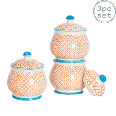Nicola Spring - Hand-Printed Sugar Bowls - Orange - Set of 3 - Image 3