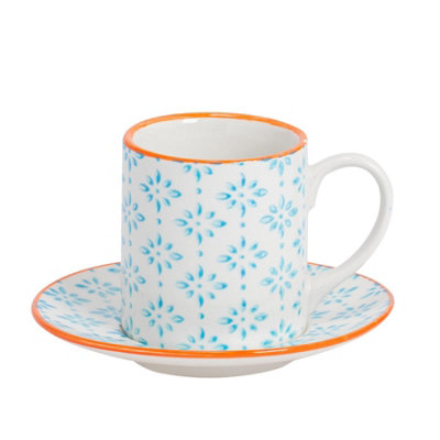 B&Q -  Hand-Printed Espresso Cup & Saucer Set65MlBlue