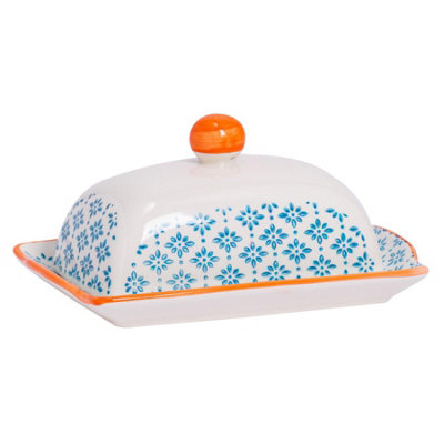 Nicola Spring Hand-Printed Butter Dish18.5 X 12CmBlue from B&Q