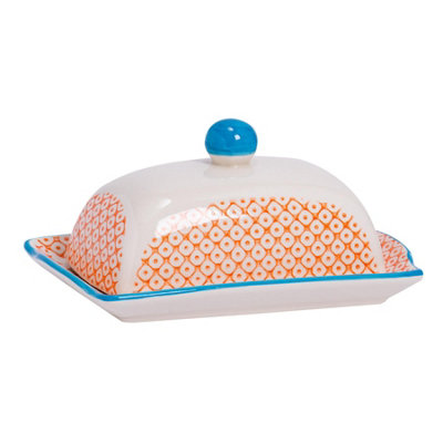 Nicola Spring Hand-Printed Butter Dish18.5 X 12CmOrange from B&Q