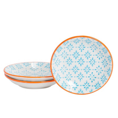 Nicola Spring Hand-Printed Sauce Dishes10CmBluePack Of 3 from B&Q