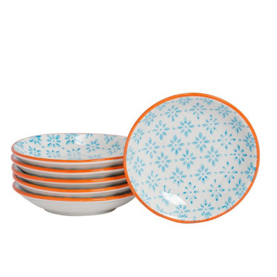 Nicola Spring Hand-Printed Sauce Dishes10CmBluePack Of 6 from B&Q