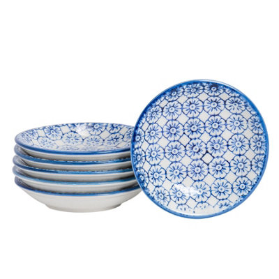 Nicola Spring Hand-Printed Sauce Dishes10CmNavyPack Of 6 from B&Q