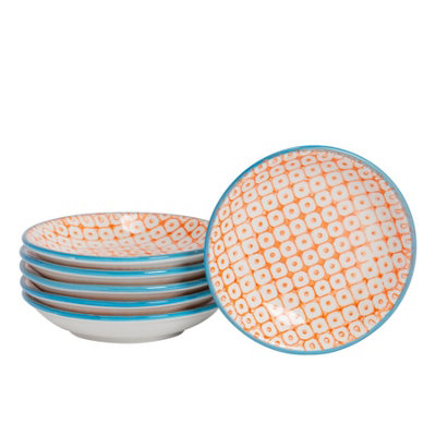Nicola Spring Hand-Printed Sauce Dishes10CmOrangePack Of 6 from B&Q