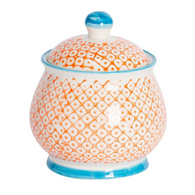 Nicola Spring Sugar Bowl - 10cm - Orange Porcelain - Hand-Printed Floral Design - Image 6