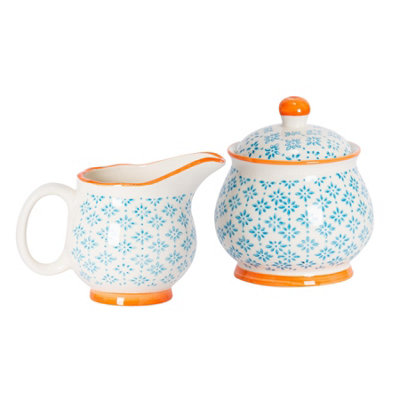 Nicola Spring Hand-Printed Milk & Sugar Set300MlBlue from B&Q