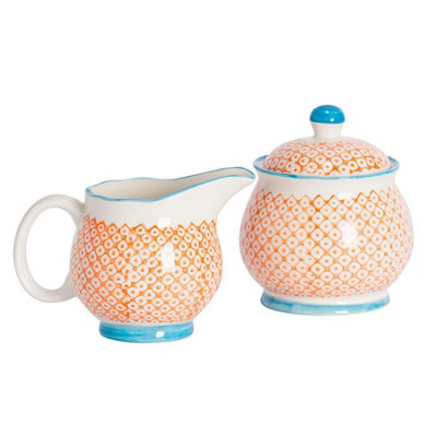 Nicola Spring Hand-Printed Milk & Sugar Set300MlOrange from B&Q