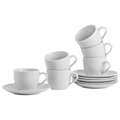B&Q -  24 Piece White Teacup & Saucer Set200MlPorcelainDishwasher SafeElegant Tea Or Coffee Service