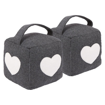 Nicola Spring Herringbone Door Stops - 16 X 16Cm - Heart - Pack Of 2 Grey