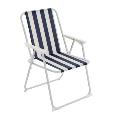 Harbour Housewares Folding Metal Beach Chair - Stripe Blue
