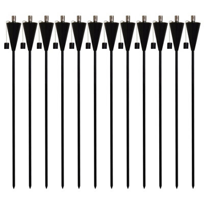 B&Q -  146Cm Metal Garden TorchesConeSet Of 12 Black Outdoor Lighting Oil Fuel Lamp Candle Flame Lantern