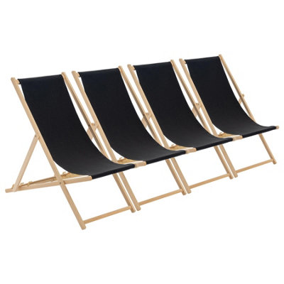 Harbour Housewares Folding Wooden Deck ChairsBlackPack Of 4
