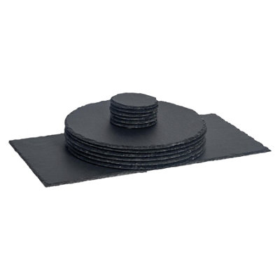 Argon Tableware 13Pc Slate PlatterRound Placemats & Coasters SetBlack Natural Stone Dinnerware Plate Placemats Drink Mats from B&Q