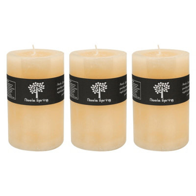Nicola Spring Round Vanilla Pillar Candles110 HoursCreamPack Of 3 from B&Q