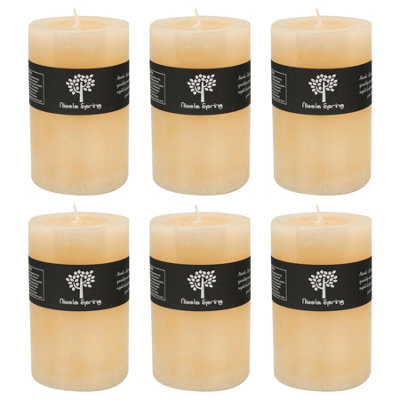 Nicola Spring Round Vanilla Pillar Candles110 HoursCreamPack Of 6 from B&Q