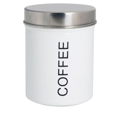 Harbour Housewares Metal Coffee Storage CanisterWhite1X Round Retro Food Storage Canister Coffee Caddy Food Container Tin from B&Q