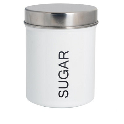 Harbour Housewares Metal Sugar Storage CanisterWhite1X Round Retro Food Storage Canister Sugar Caddy Food Container Tin from B&Q