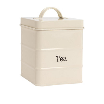 Harbour Housewares Cream Vintage Metal Kitchen Tea Canister