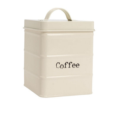 Harbour Housewares Vintage Metal Kitchen Coffee Canister - Cream