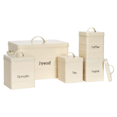 B&Q -  Metal Kitchen Canister SetCream5Pc Vintage Retro Food Storage Canister Caddy Container Bread Bin